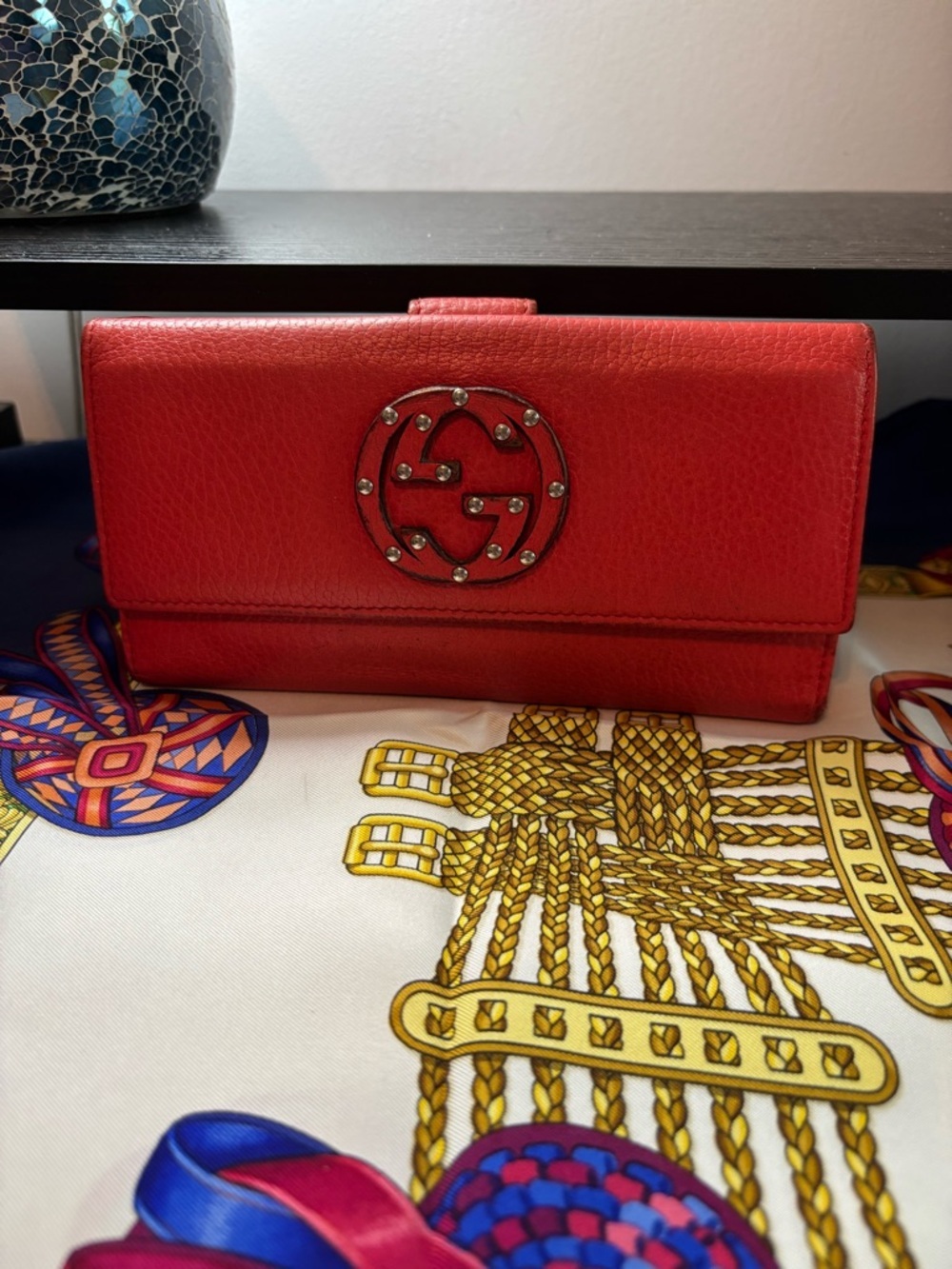 Stunning Gucci Studded Soho Continental Wallet – Red Leather